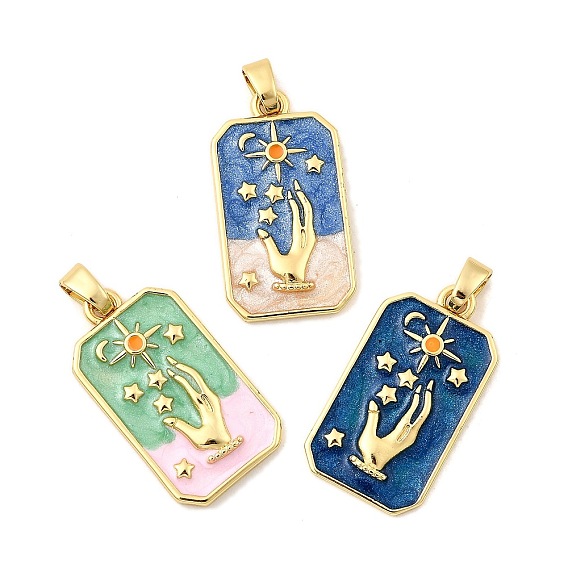 Латунь эмаль подвески, прямоугольник, солнце, рука и звезда, стойки покрытие, долговечный, без кадмия и без свинца, золотые
