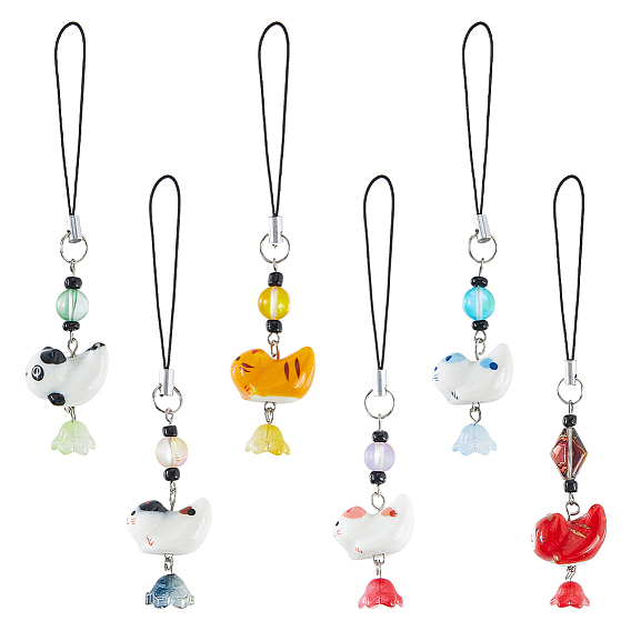 6шт 6 стиль сплав эмаль подвесные украшения, с накладками из латуни, форма кошки, платина