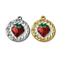 304 нержавеющей стальной эмали подвески, плоский круглый с клубничным шармом