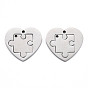 304 Stainless Steel Pendants, Laser Cut, Heart