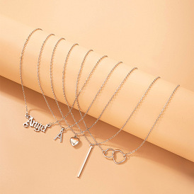 Sparkling Multi-layered Alphabet & Geometric Heart Necklace for Women