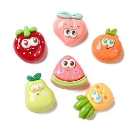 Opaque Resin Funny Big Eye Fruit Decoden Cabochons, Strawberry & Pineapple & Peach, Mixed Shapes