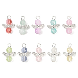 10шт 10 цветные подвески из сплава стекла, ангел, с железными петлями, серебряные