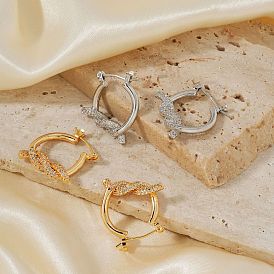 Chic Twisted Doughnut Design Copper Hoop Earrings, with Zirconia, Fashionable Women's Accessories