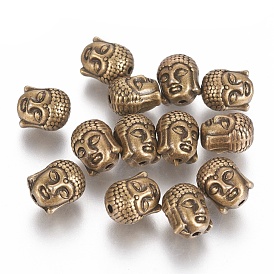 Perles en alliage de style tibétain, sans cadmium et sans plomb, tête de bouddha, 11x9x8mm, Trou: 1.5mm