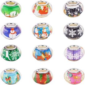 Cmолы европейские шарики, бусины с большим отверстием, с медными сердечниками, Рождество стиле, рондель, серебряный цвет гальваническим