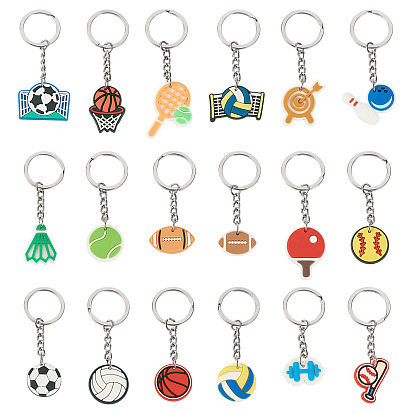 18 шт. 18 стили подвесные брелоки из ПВХ, с железом, для аксессуаров сумки для ключей от машины, платина, спортивная тема