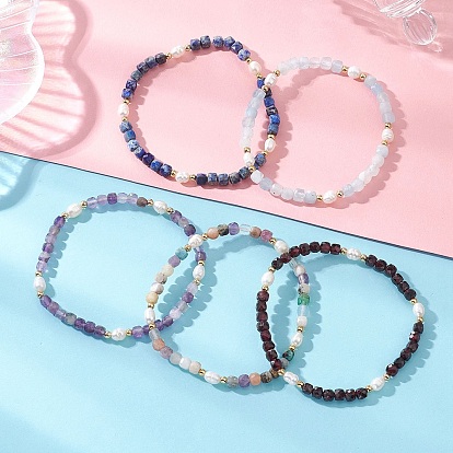 Браслеты из натуральных кубических бусин из драгоценных камней для женщин, с овальным жемчугом и латунными бусинами, реальный 18 k позолоченный