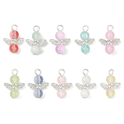 10шт 10 цветные подвески из сплава стекла, ангел, с железными петлями, серебряные
