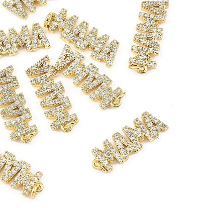 SHEGRACE Mother's Day Brass Clear Cubic Zirconia Pendants, Cadmium Free & Nickel Free & Lead Free, Word MAMA Charms