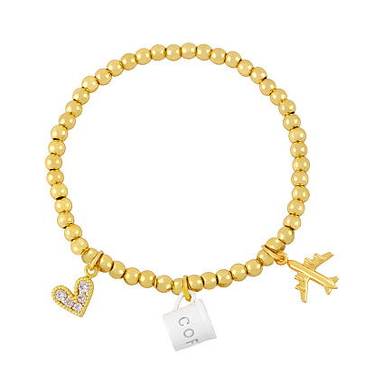Fun and Cute Coffee Cup Airplane Heart Bead Bracelet for Trendy European Style