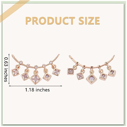 4 Pieces Brass Cubic Zirconia Charms Connector Brass Long Charm Pendant Long-lasting Plated for Jewelry Necklace Bracelet Making Crafts, Rhombus Links