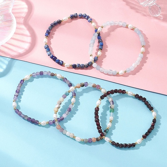 Браслеты из натуральных кубических бусин из драгоценных камней для женщин, с овальным жемчугом и латунными бусинами, реальный 18 k позолоченный