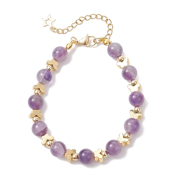 Браслеты из натуральных драгоценных камней и латунных бусин для женщин, круглый и клевер