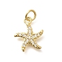 Brass Micro Pave Clear Cubic Zirconia Pendants, Starfish Charms, with Jump Ring, Rack Plating, Long-Lasting Plated, Lead Free & Cadmium Free