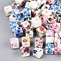 Cuentas europeas de porcelana impresas hechas a mano, famille porcelana rosa, cubo con patrón de flores, abalorios de grande agujero