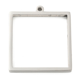 304 Stainless Steel Laser Cut Pendants, Square Charm