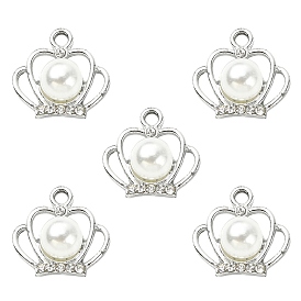 Alloy Crystal Rhinestone Pendants, with ABS Plastic Imitation Pearl Beaded, Crown Charms