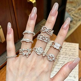 Латунные манжеты открытые кольца для женщин, серебряные