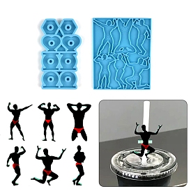 Exercising Men Shaped Straw Topper Silicone Mold Sets, Resin Casting Molds, for UV Resin & Epoxy Resin Craft Making