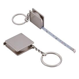 Квадратная мини-рулетка для ключей в виде брелока из цинкового сплава и стали, для аксессуаров сумки для ключей от машины