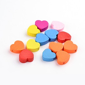 Mixed Color Natural Wood Beads, Heart, Nice for Children's Day Jewelry Making, Lead Free, Dyed