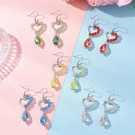 Серьги-подвески из гальванического стекла в форме сердца со слезинкой для женщин, с 304 крючками для сережек из нержавеющей стали и сплава, платина