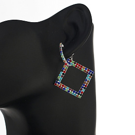 Colorful Square Zirconia Earrings for Women, Trendy and Exaggerated 925 Silver Studs