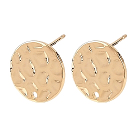 SHEGRACE Brass Stud Earring Findings, Flat Round, Cadmium Free & Lead Free & Nickel Free, Long-Lasting Plated