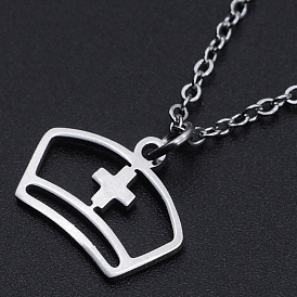 201 Stainless Steel Pendant Necklaces, with Cable Chains and Lobster Claw Clasps, Nurse Cap