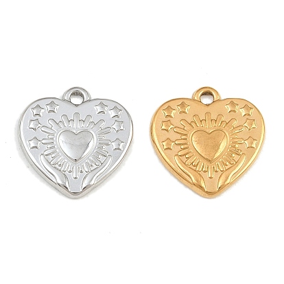 304 Stainless Steel Pendants, Heart with Hands Hold Heart & Star Charms