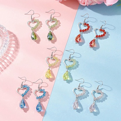 Серьги-подвески из гальванического стекла в форме сердца со слезинкой для женщин, с 304 крючками для сережек из нержавеющей стали и сплава, платина