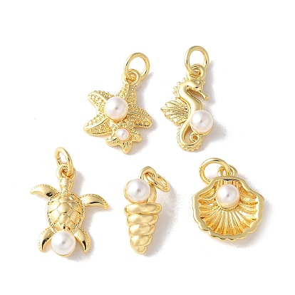 Латунные подвески, океанские темы, с искусственным жемчугом, долговечный, без кадмия и без свинца, стойки покрытие, реальный 18 k позолоченный, с целью перехода в кольце