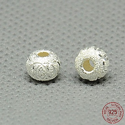 925 cuentas espaciadoras de plata con textura, Rondana plana, 6x5 mm, agujero: 2 mm