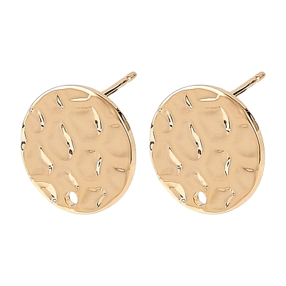 SHEGRACE Brass Stud Earring Findings, Flat Round, Cadmium Free & Lead Free & Nickel Free, Long-Lasting Plated