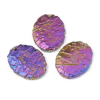 Natural Dragon Blood Stone Pendants, Rainbow Plated, Oval