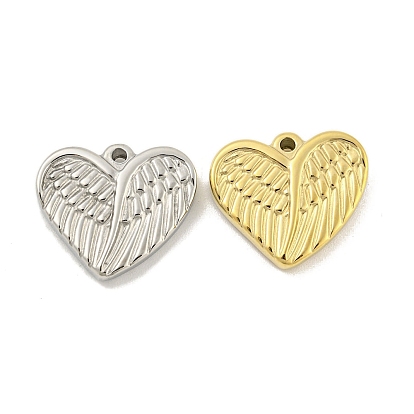 Pendentifs en acier inoxydable, coeur avec breloque aile