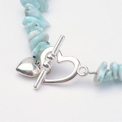 Natural Gemstone Beaded Bracelets, with Alloy Toggle Clasps, Heart