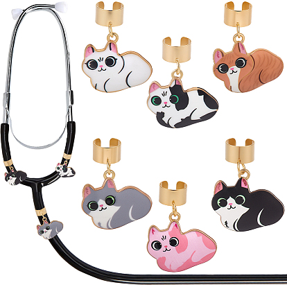 6шт. 6 цвета сплав эмаль подвеска в виде кошки-стетоскопа украшения, с 304 фурнитурой из нержавеющей стали