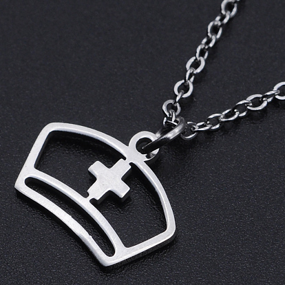 201 Stainless Steel Pendant Necklaces, with Cable Chains and Lobster Claw Clasps, Nurse Cap