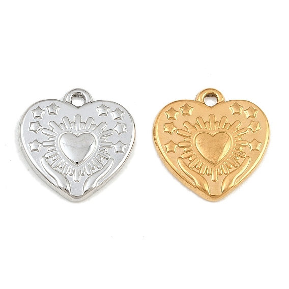 Pendentifs en acier inoxydable, cœur avec des mains tenant des breloques en forme de cœur et d'étoile