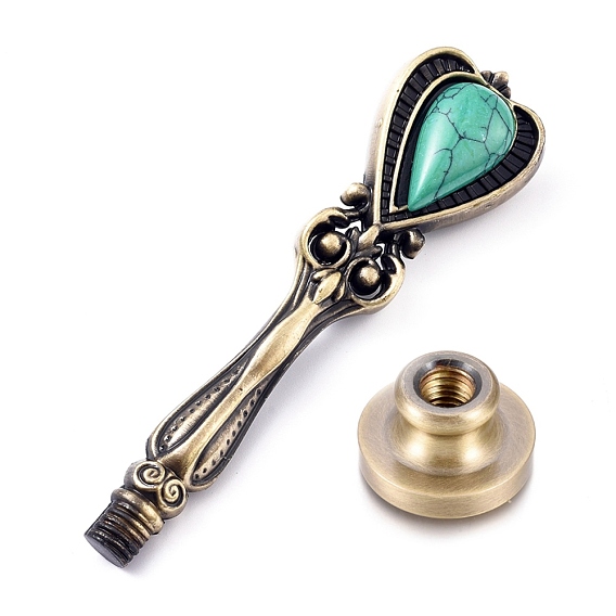 Blank Wax Seal Brass Stamp Head & Alloy Handles, with Cat Eye Beads, without Engraving Logo, for Wax Seal Stamp, Round