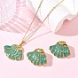 304 Stainless Steel Enamel Shell Shape Stud Earrings & Pendant Necklaces Sets for Women, Golden