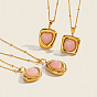 Cuarzo rosa natural teñido 304 Collares con colgante geométrico de acero inoxidable para mujer, real 18 k chapado en oro