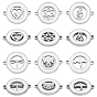 12Pcs 6 Style 304 Stainless Steel Enamel Links Connectors, Laser Cut, Flat Round with Cat, Dragon, Heartbeat, Heart, Star of Devid, Musical Note