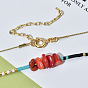 Bohemian Style Natural Stone Pendant Necklace - Copper Plated Gold Rice Bead Necklace