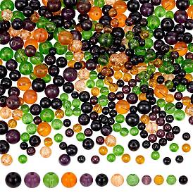 NBEADS 400Pcs Halloween Colored Glass Beads, 6mm/8mm/10mm Round Loose Beads for Jewelry Making