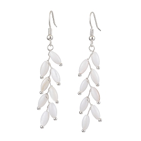 Dyed Natural Shell Beaded Dangle Earrings for Women, Leaf, Silver