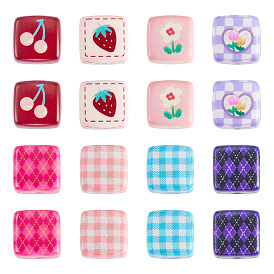 24 шт. 8 стили непрозрачные акриловые бусины с принтом, кубические