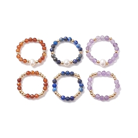 6 pcs lapis lazuli naturel/grenat/améthyste avec bagues en perles tressées en verre